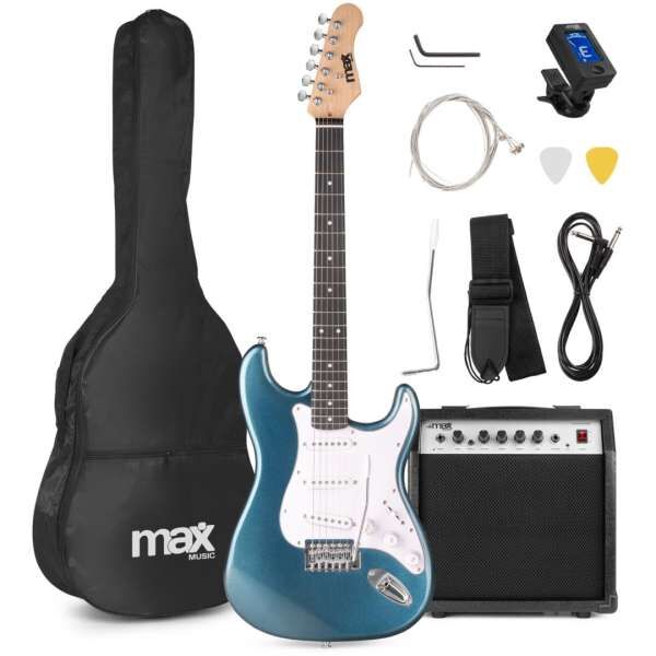 MAX GigKit E-Gitarre Set mit Tasche und Verstärker Petrol