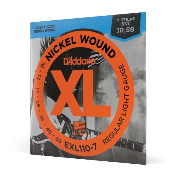 D'Addario EXL110-7 Saiten für 7-saitige E-Gitarre, mit Nickel umsponnen, Regular Light, 10-59