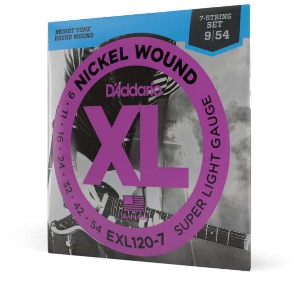 D'Addario EXL120-7 Saiten für 7-saitige E-Gitarre, mit Nickel umsponnen, Super Light, 9-54