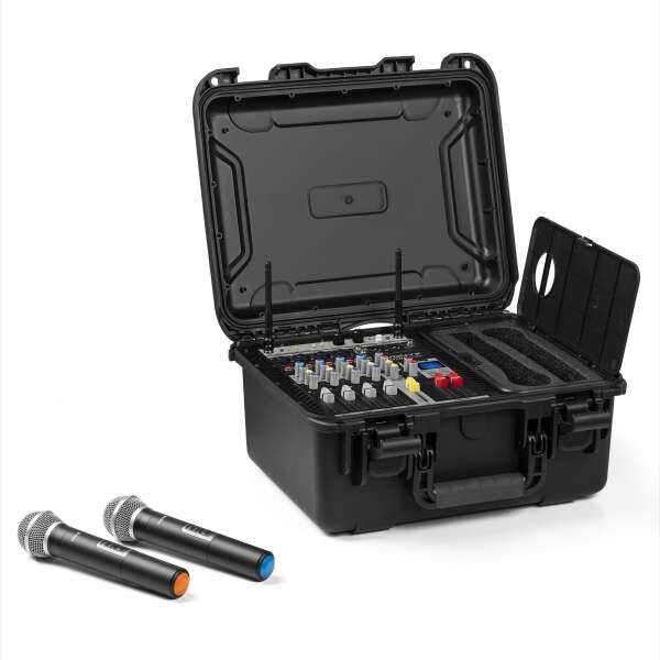 Vonyx VMA106 Power Mixer mit 2 x UHF Wireless Mics im Case