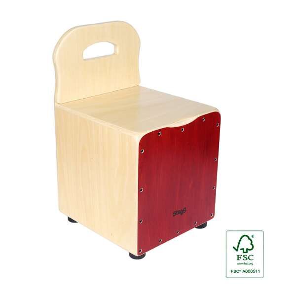 Stagg CAJ-KID-RD - Basswood Kinder-Cajon mit EasyGo-Rückenlehne, Frontplatte rot