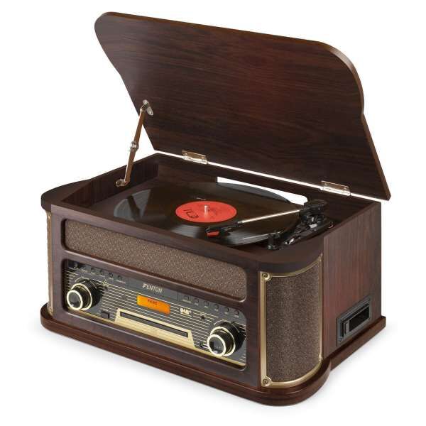 Fenton Memphis Plattenspieler – Bluetooth, DAB & UKW, CD, Kassette und MP3-Player – Dunkelbraun