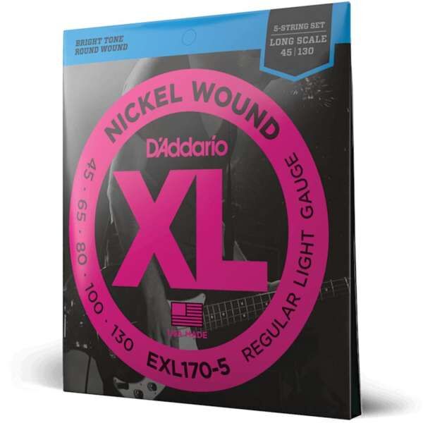 D'Addario EXL170-5 Saiten für 5-saitige Bassgitarre, mit Nickel umsponnen, Light, 45-130, Long Scale