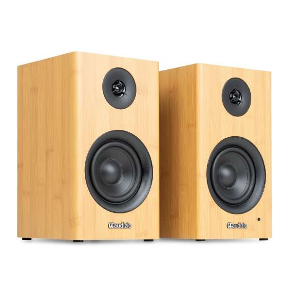 Audizio BS15 Aktives Bücherregal Lautsprecher Set HDMI / Bluetooth Bamboo