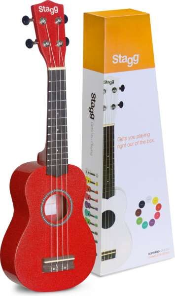 Stagg US-RED rote Sopran Ukulele mit Lindenholz-Decke in Nylon-Gigbag