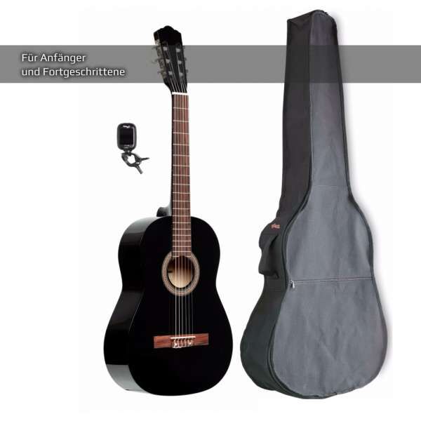 Gitarrenset 4/4 schwarz - Akustik Western Gitarre aus Linde mit viel Zubehör