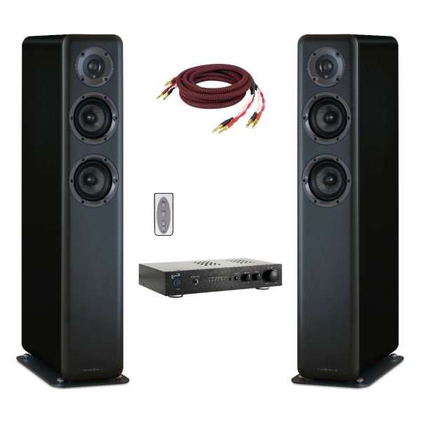 Wharfedale D330 schwarz Stereo Set mit Dynavox Verstärker und Bluetooth