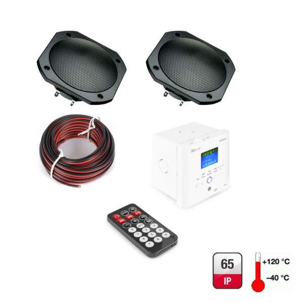 Power Dynamics BTW30 Saunabeschallung mit Bluetooth, USB und Radio Sauna-Audio-Set schwarz