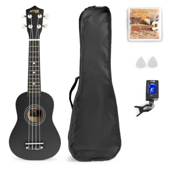 MAX UKEY Ukulele Set Sopran Schwarz