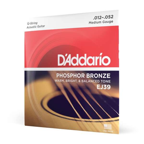 D'Addario EJ39 Saiten für 12-saitige Akustikgitarre, Phosphorbronze, Medium, 12-52