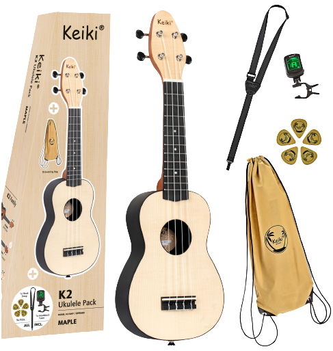 Ortega K2-MAP Ukulele Set, Soprano Keiki Maple Satin Finish