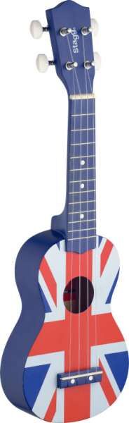 Stagg US UK-FLAG Blaue Sopran Ukulele mit Lindenholz-Decke in Nylon-Gigbag