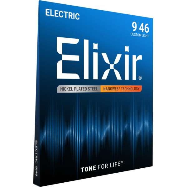 Elixir Strings E-Gitarrensaiten mit NANOWEB Technologie, Custom Light (.009-.046)