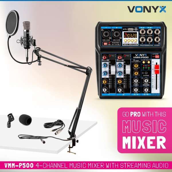 Vonyx Streaming Set Mikrofon und Mischer mit  USB Soundkarte