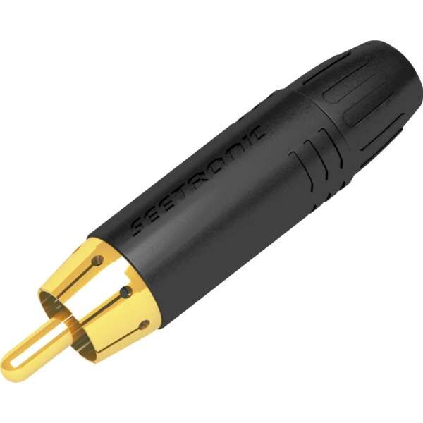 Seetronic MT380 Cinchstecker, schwarzes Gehäuse, Vergoldete Kontakte schwarze Endkappe