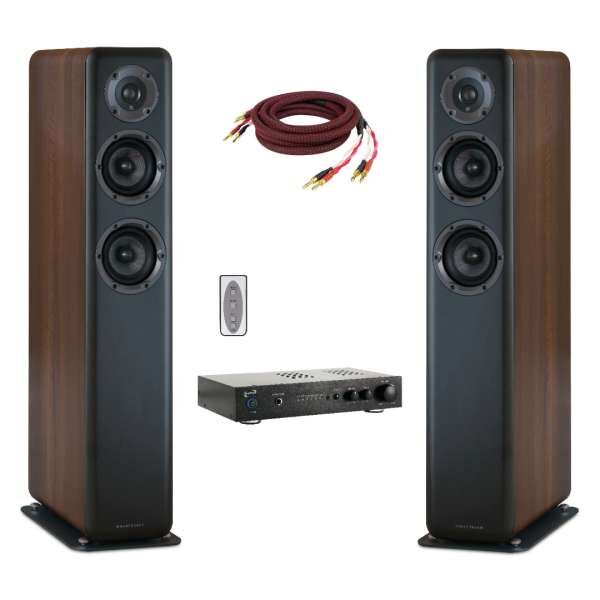 Wharfedale D330 Walnuss Stereo Set mit Dynavox Verstärker und Bluetooth