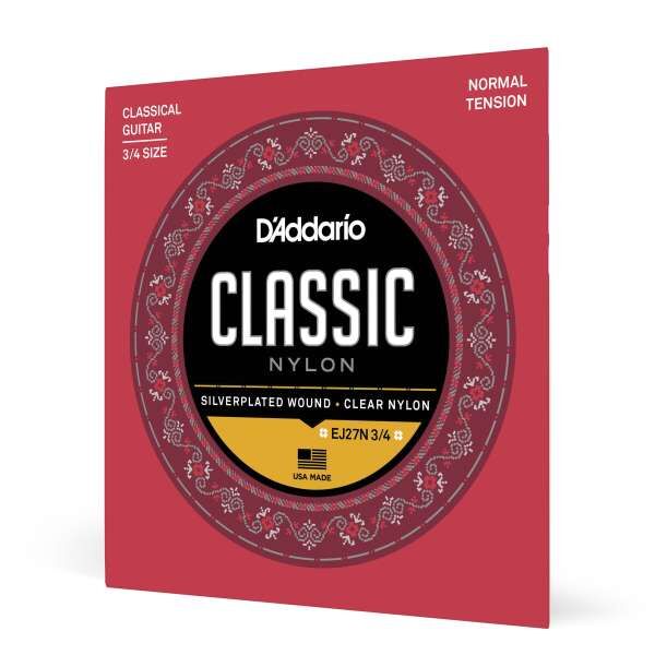 D'Addario EJ27N 3/4 klassische Nylon-Saiten für Schüler, normale Spannung