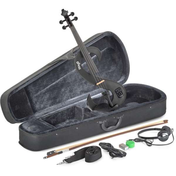 Stagg EVN 4/4 MBK - E-Violine Set Schwarz Metallic inkl. Softcase und Kopfhörer