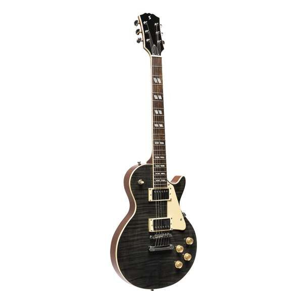 Stagg SEL-DLX TR BLK - E-Gitarre massiv Mahagoni/Ahorn im LP-Style Schwarz transparent