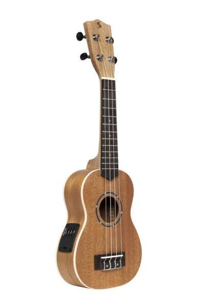 Stagg US-30 E Natur Akustisch Elektrische Sopran Ukulele aus Sapele mit Gigbag