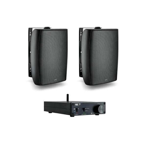 NEXT audiocom 2W8.A200 - Installations-Lautsprecher-Set Outdoor schwarz mit Verstärker