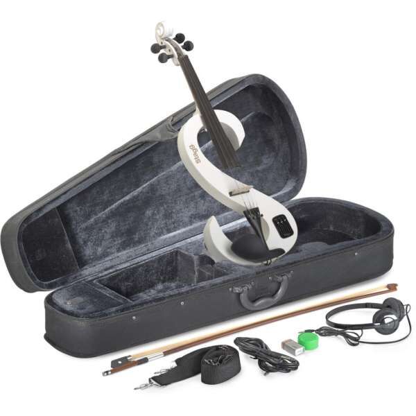 Stagg EVN 4/4 WH - E-Violine Set Weiß inkl. Softcase und Kopfhörer