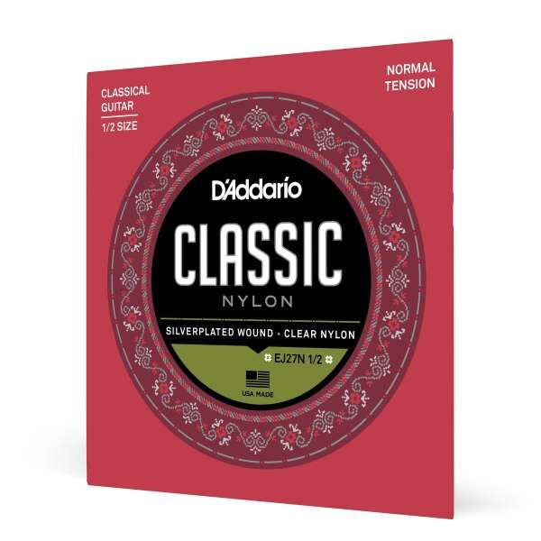 D'Addario EJ27N 1/2 Schüler-Saiten für Klassikgitarre, Nylon, Teilgröße, normale Spannung