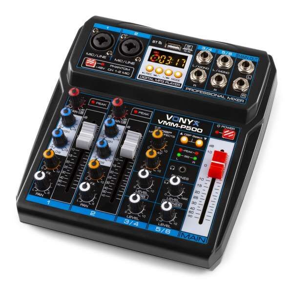 Vonyx VMM P500 Mini Studio Mischpult mit USB-Soundkarte / Bluetooth und Effekten