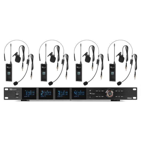 Power Dynamics PD524B UHF Funkmikrofon-System 4-Fach Bodypack mit Headset und Lavalier-Mikro