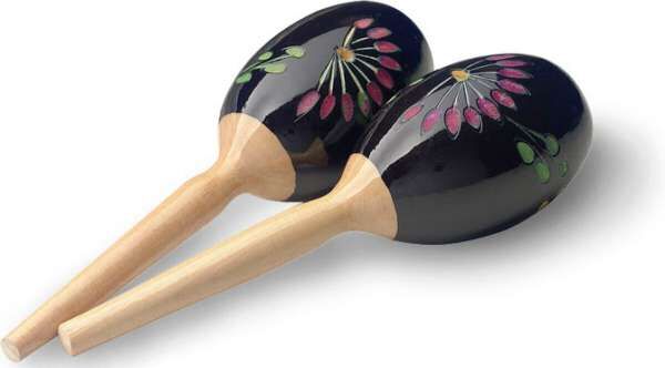 Stagg MRW-19 - Paar ovaler Holz Maracas, Blumen-Finish, schwarz, 19 cm