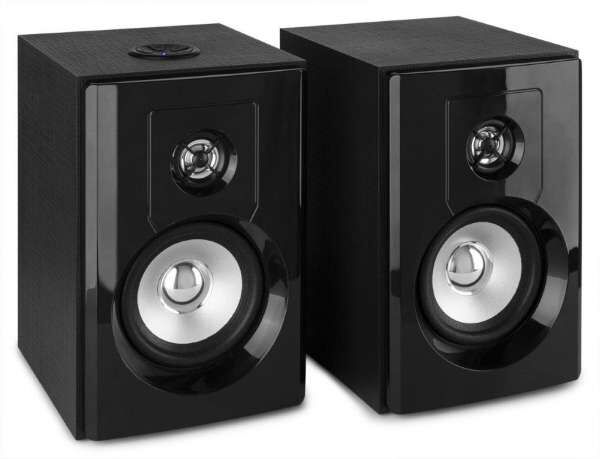 Fenton SHF404B aktives 4" Hifi Regal-Lautsprecher Set mit Bluetooth und USB Media-Player Schwarz