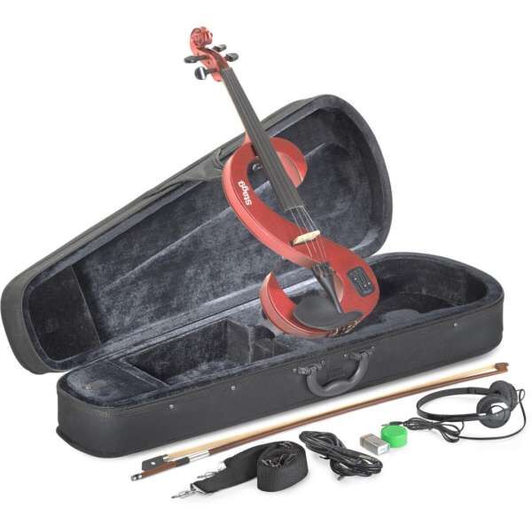 Stagg EVN 4/4 MRD - E-Violine Set Rot Metallic inkl. Softcase und Kopfhörer