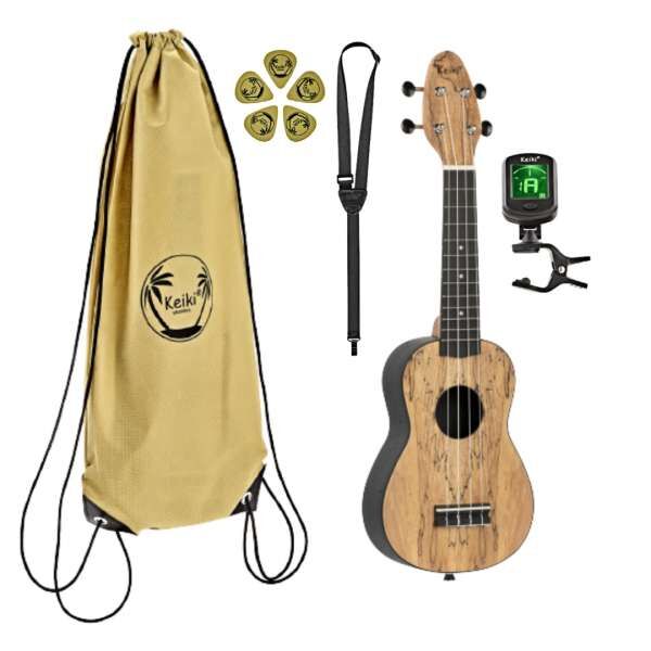 Ortega K3-SPM Ukulele Set, Soprano Keiki Spalted Maple