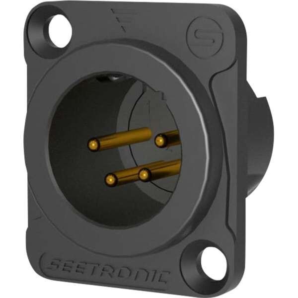 Seetronic MJ4F2CBG 4 polige XLR Steckdose, männlich, Goldkontakte schwarzes Gehäuse
