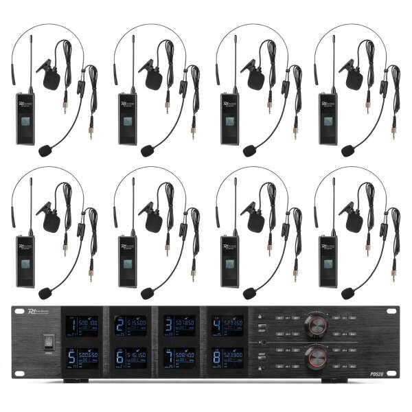 Power Dynamics PD528B UHF Funkmikrofon-System 8-Fach Bodypack Headset und Lavalier