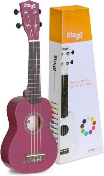 Stagg US-VIOLET violette Sopran Ukulele mit Lindenholz-Decke in Nylon-Gigbag