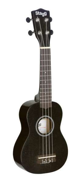 Stagg US-NIGHT Schwarze Sopran Ukulele mit Lindenholz-Decke in Nylon-Gigbag