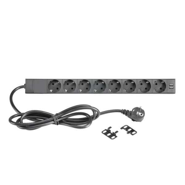 Adam Hall 19" Parts 87471 USB - 19" 1HE Steckdosenleiste 8-fach mit Schalter und 2 USB-Ladebuchsen