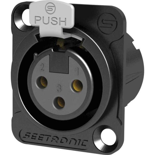 Seetronic MK3F2CBG 3 polige XLR Steckdose, weiblich, Goldkontakte schwarzes Gehäuse
