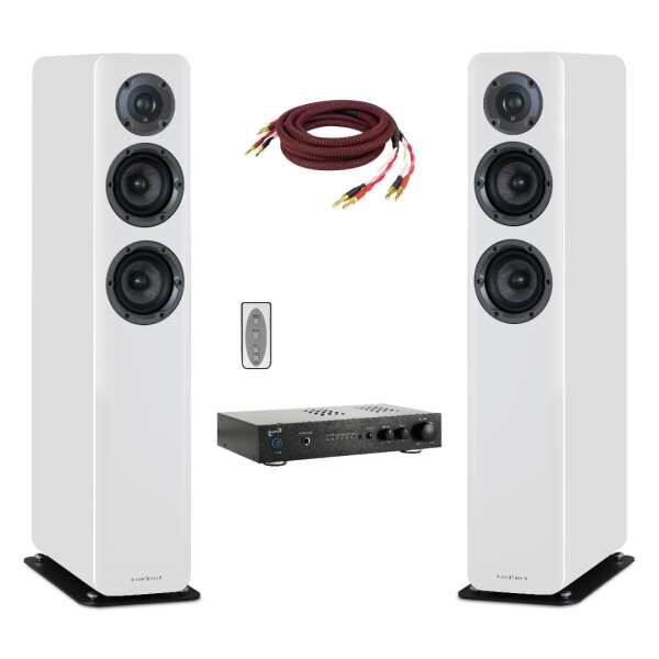 Wharfedale D330 weiß Stereo Set mit Dynavox Verstärker und Bluetooth