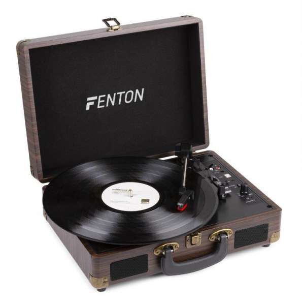 Fenton RP115B  Plattenspieler im Aktenkoffer-Format mit Bluetooth und integr. Lautsprecher Braun