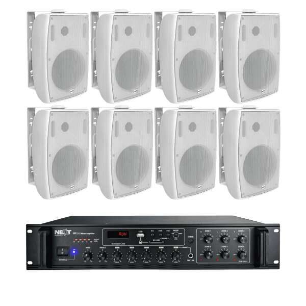 NEXT audiocom 8W6WMX350 Installations-Set weiß mit 8 x 6,5" 100V Lautsprechern und Bluetooth