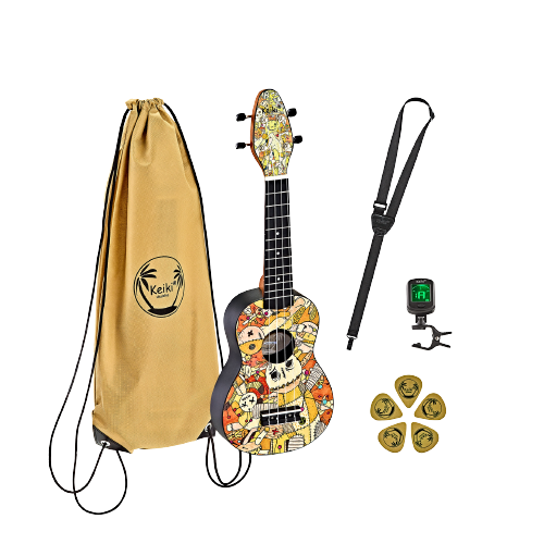 Ortega K2-VP Ukulele Set, Soprano Keiki Voodoo Puppet